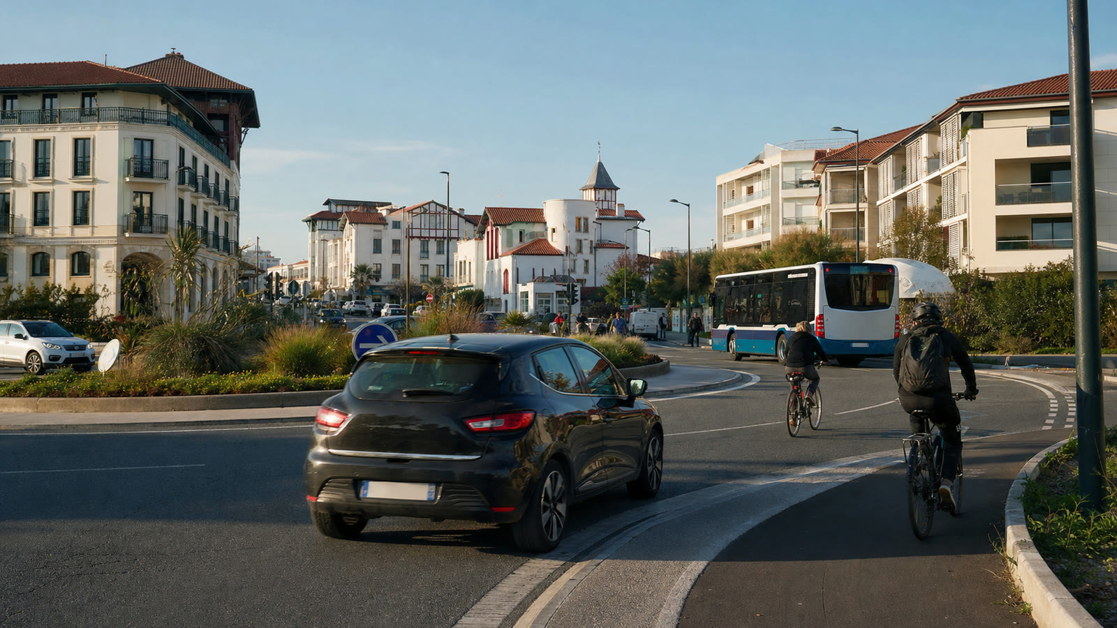 Circulation quotidienne entre voiture, bus et vélos dans l’agglomération du BAB